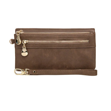 Xajzpa Large Capacity Women's Dull Polish Leather Wallet Double Zipper Clutch Wristlet Purse Phone Coin Card Holder Multi-pocket Wallet